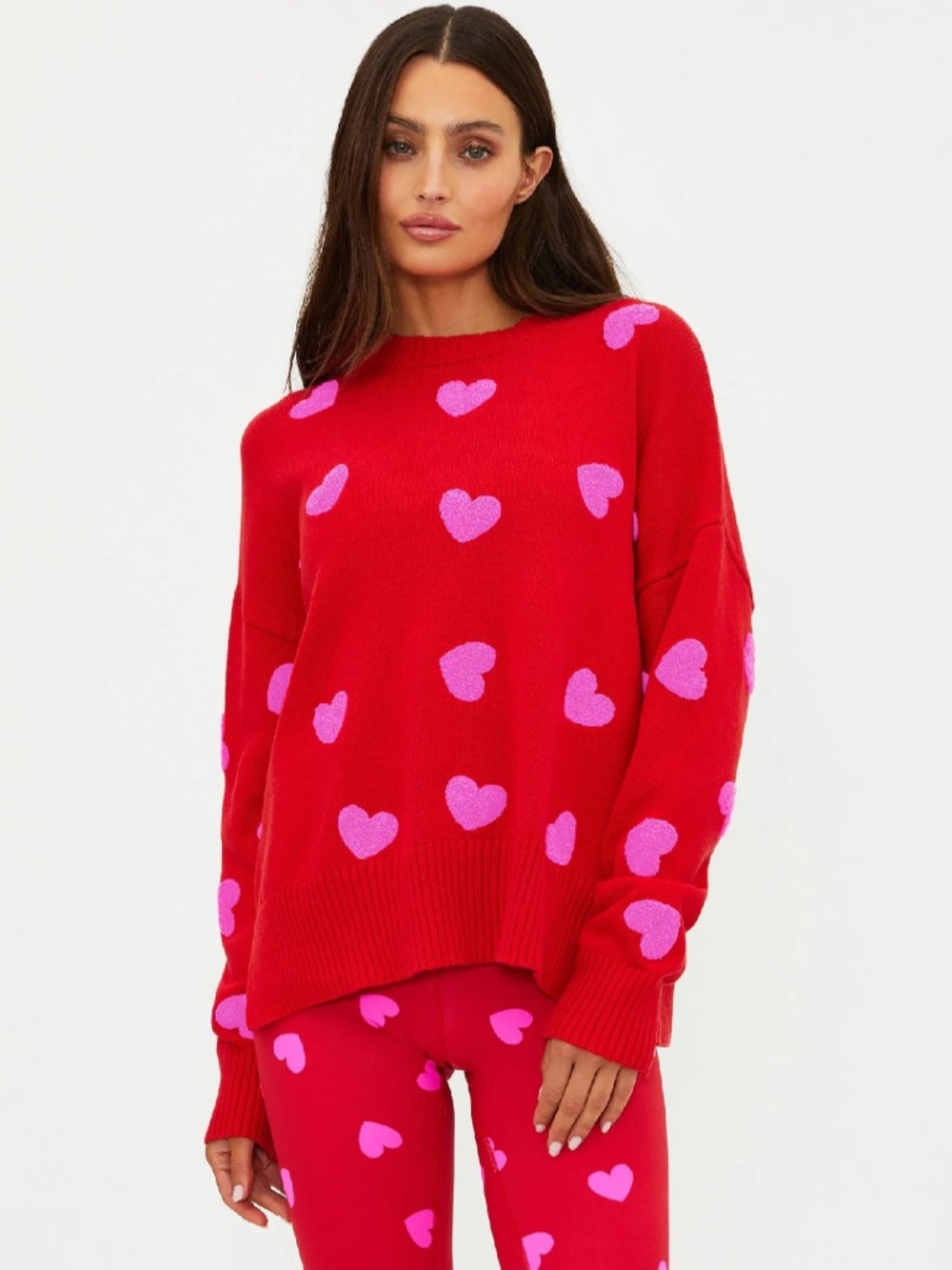 Beach Riot Callie Sweater Royal Red Hearts